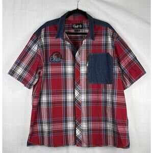 Eight 732 Button-Up 4XL Red Cotton Embroidered Chest Patch Pocket Y2K HipHop